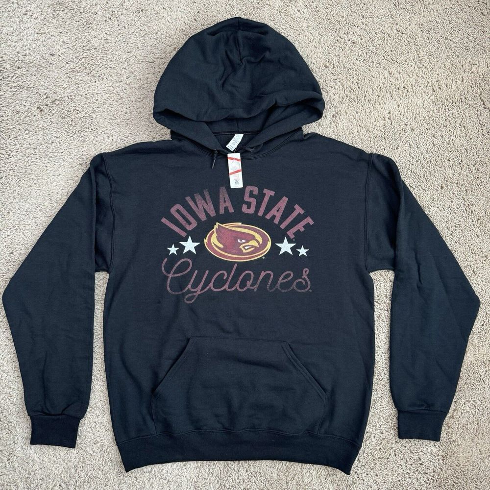 Iowa State Cyclones Hoodie Men Medium Arch Over Logo Spellout Script Black NWT